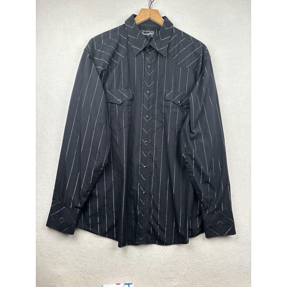 Wrangler Western‎ Shirt Womens XL Metallic Pinstripe Snap Cowboy Rockabilly